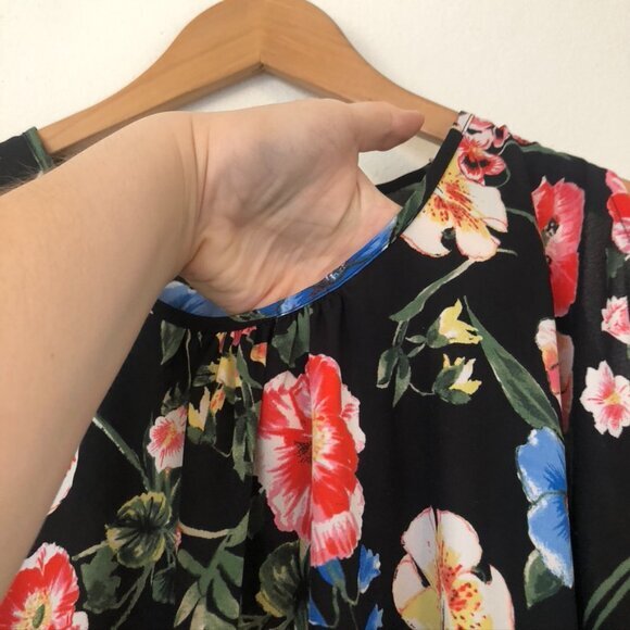 SPENSE Black Red Green Multi Floral Short Sleeve Cold Shoulder Blouse Top Small - Picture 4 of 8